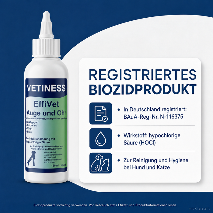 Vetiness EffiVet Augen und Ohr – registriertes Biozidprodukt, BAuA-Reg-Nr. N-116375