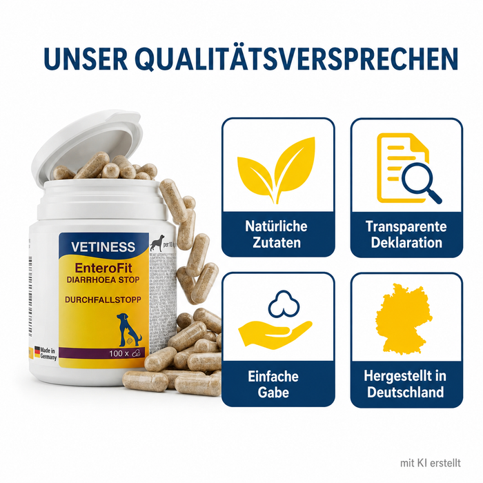 Vetiness EnteroFit Durchfallstopp Kapseln – Qualitätsversprechen: natürliche Zutaten, hergestellt in Deutschland