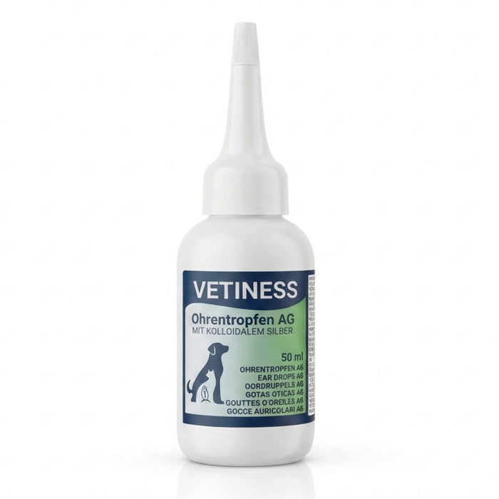 Vetiness Ohrentropfen AG Flasche 50 ml mit kolloidalem Silber und Aloe Vera