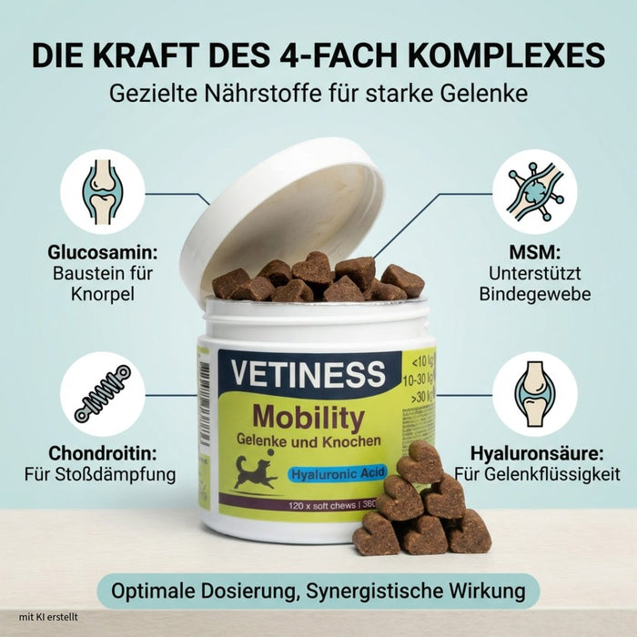Vetiness Mobility 4-fach Komplex – Glucosamin, MSM, Chondroitin und Hyaluronsäure