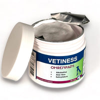 Vetiness Ohrenpads – offene Dose mit hygienisch verpackten Pads