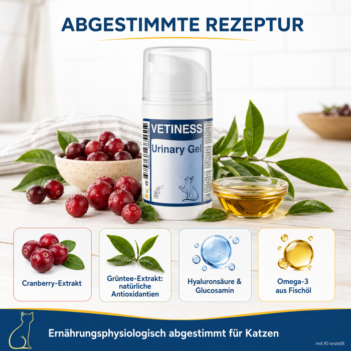 Vetiness Urinary Gel – abgestimmte Rezeptur mit Cranberry, Grüntee, Hyaluron und Omega-3